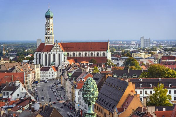 Augsburg, Duitsland skyline van de binnenstad.
