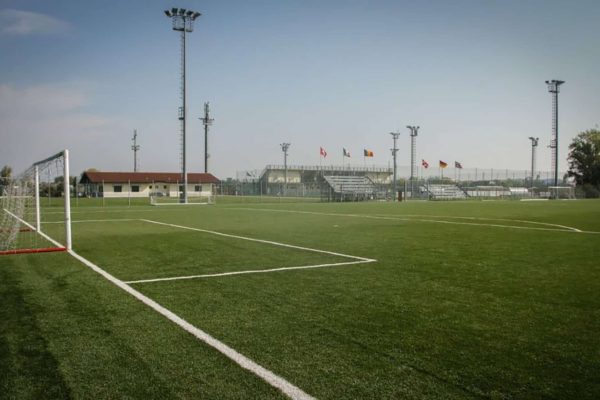 Football tournament in autumn at Lake Garda on grass pitches